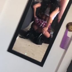 Schoolgirl mirror blow job by girlfriend